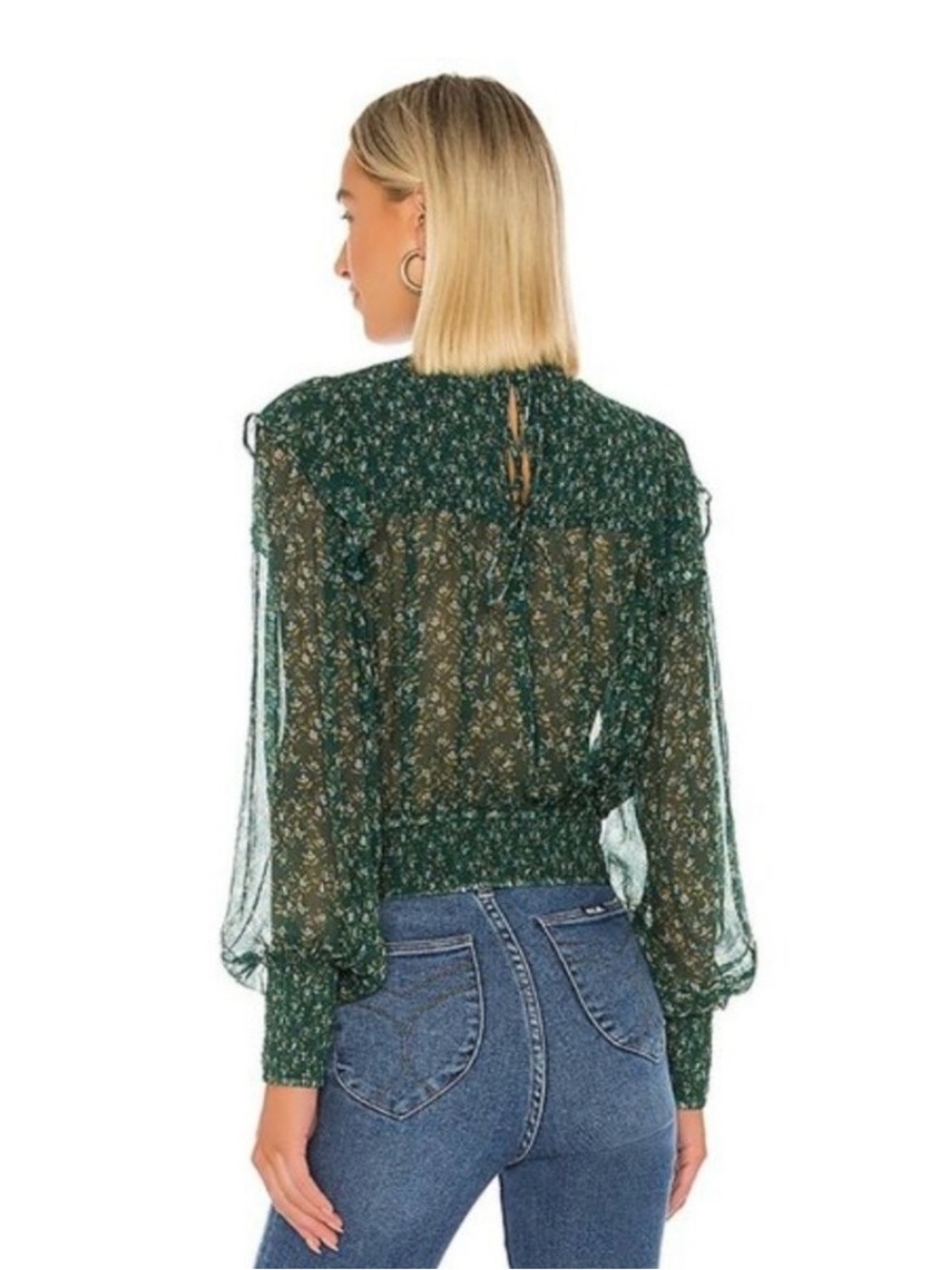 Free People Roma Blouse Top Ditsy Floral Green M Boho Prairie Career - Picture 3 of 16